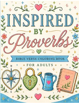 Inspired by Proverbs Bible verse coloring book cover with elegant Scripture lettering