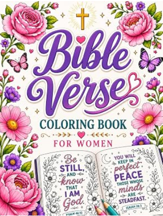 Bible Verse Coloring Book for Women cover with elegant flowers and inspirational Scripture