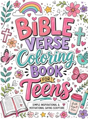 Bible Verse Coloring Book for Teens cover with modern Scripture lettering and colorful details
