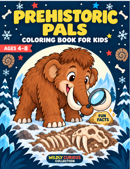 Prehistoric Pals learning coloring book with Ice Age animal facts for kids ages 4 to 8