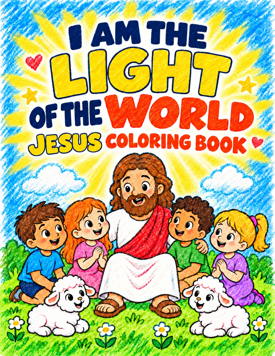 I Am the Light of the World Jesus coloring book cover with Jesus, an open Bible and golden light