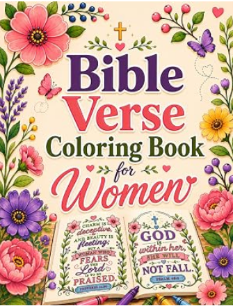 Bible Verse coloring book for women cover with inspirational Scripture-themed artwork